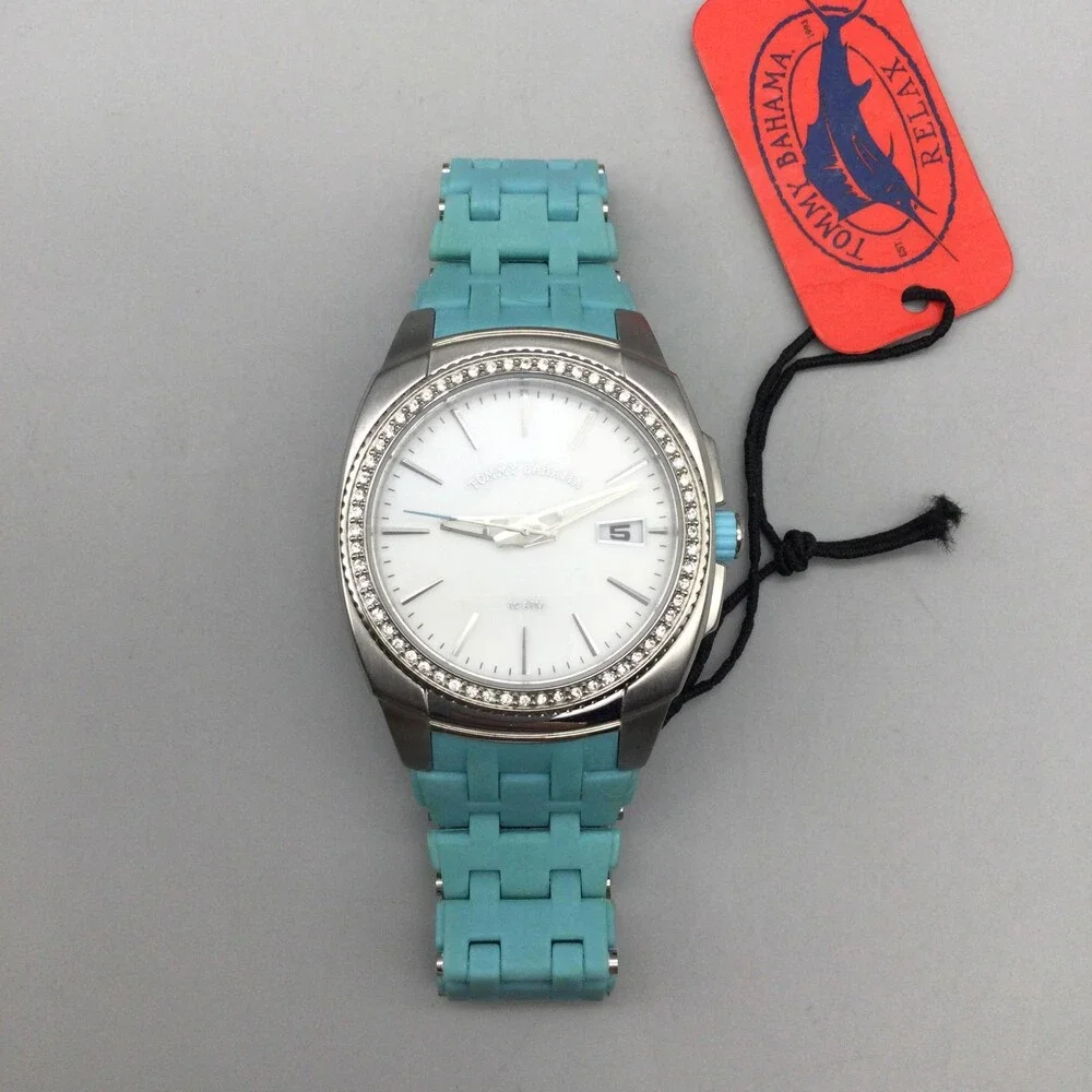 Tommy Bahama Relax Womens Watch 36mm White Dial Silicone Date New Battery 7